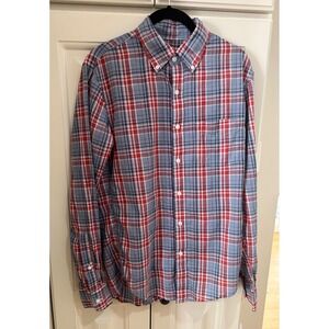J.Crew Lightweight Chambray Plaid Button Down Shirt Mens Small Slim‎ Fit